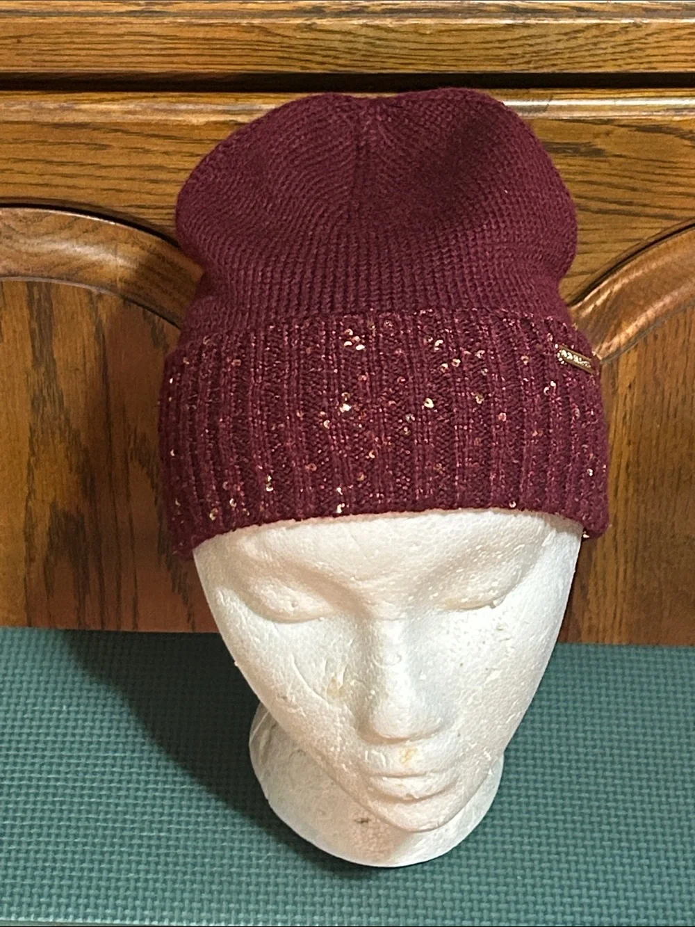 Michael Kors Burgundy Sequin Knit Beanie NWOT